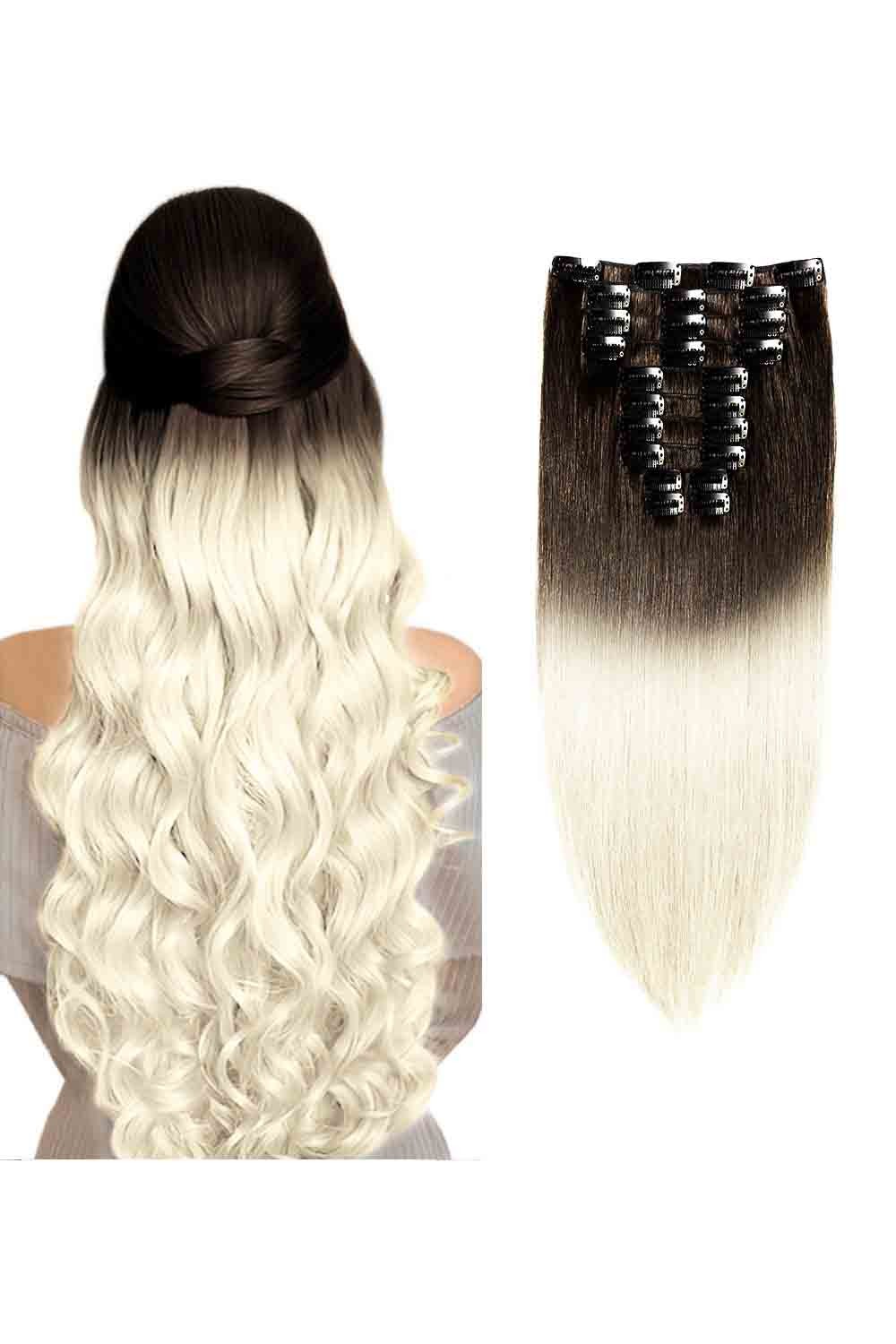 Extensii Clip On Gold Ombre 2/60 70 cm 2/60 - Saten Inchis / Blond Platinat