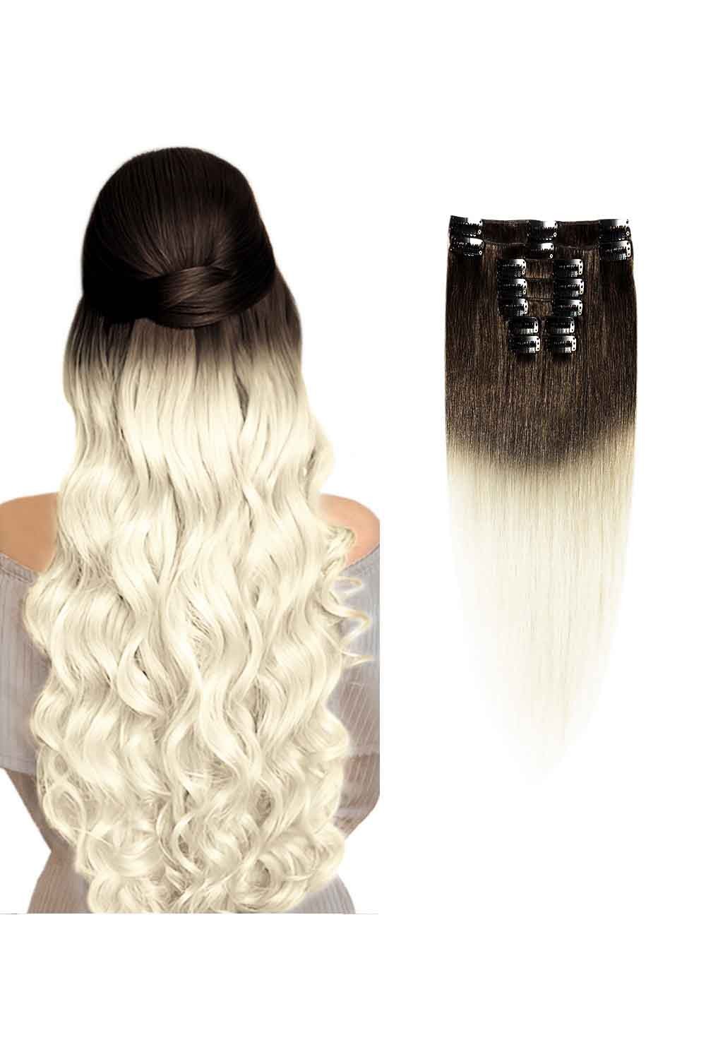 Extensii Clip On Buenobia Ombre 2/60 40 cm 2/60 - Saten Inchis / Blond Platinat