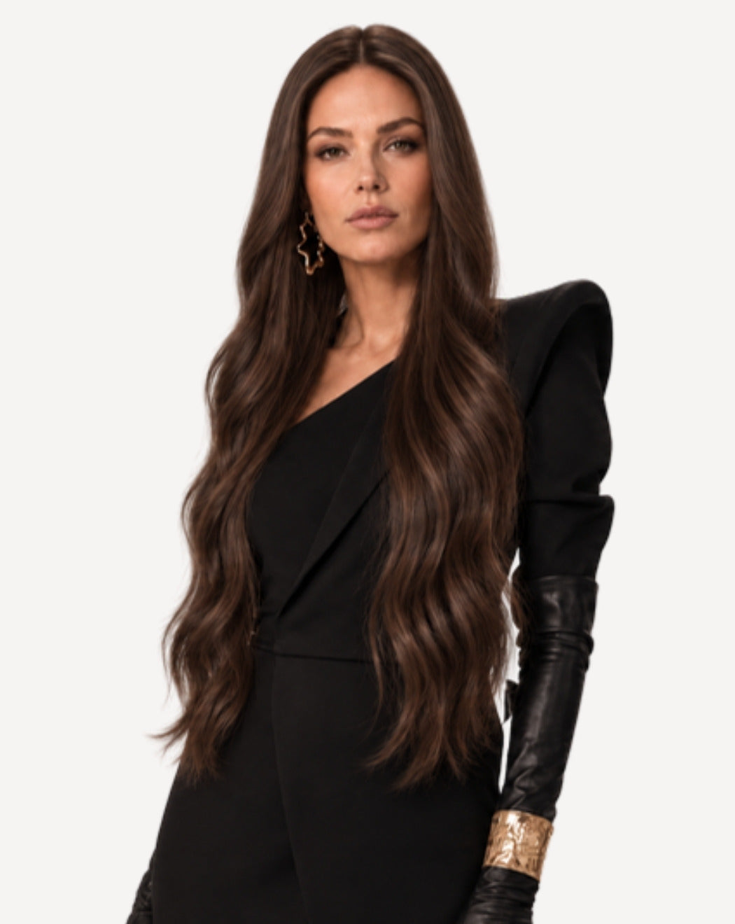 Perucă profesională Front Lace păr natural Șaten Ciocolată 75 cm BuenoBia