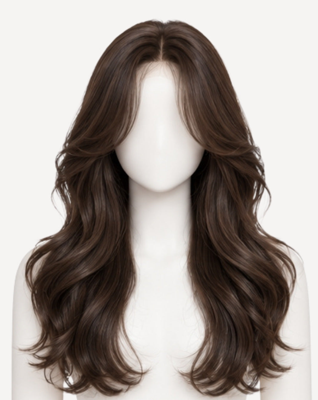 Perucă profesională Front Lace păr natural Șaten Ciocolată 75 cm BuenoBia
