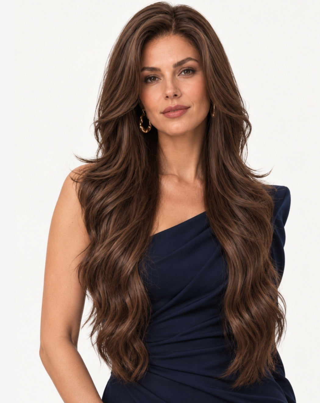 Șaten cu Șuvițe Miere 75 cm - Perucă Front Lace BuenoBia