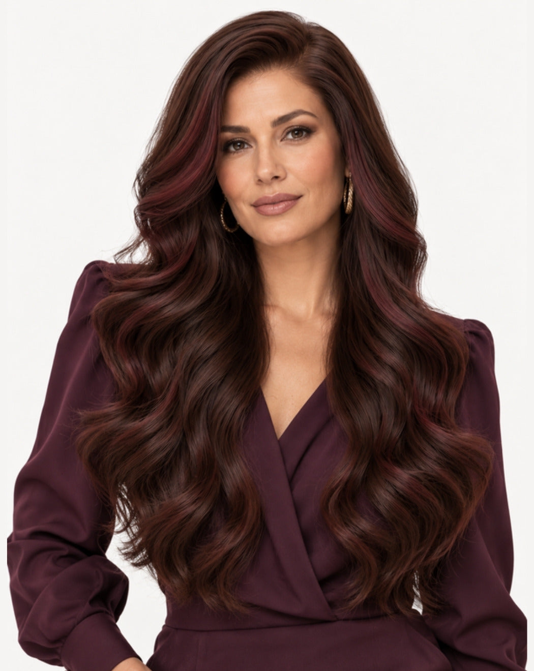 Brunet cu Reflexe Vișinii 70 cm - Perucă Front Lace BuenoBia