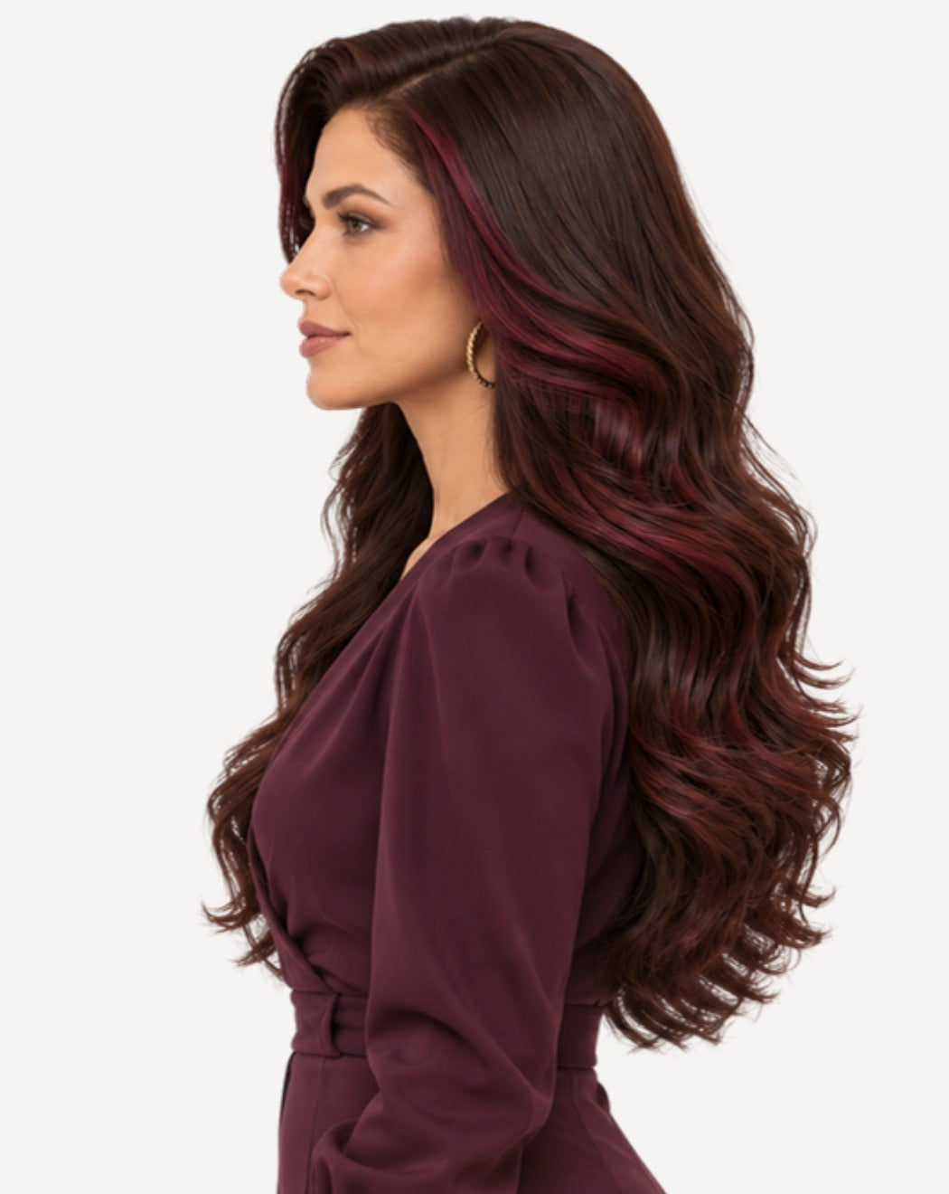 Brunet cu Reflexe Vișinii 70 cm - Perucă Front Lace BuenoBia