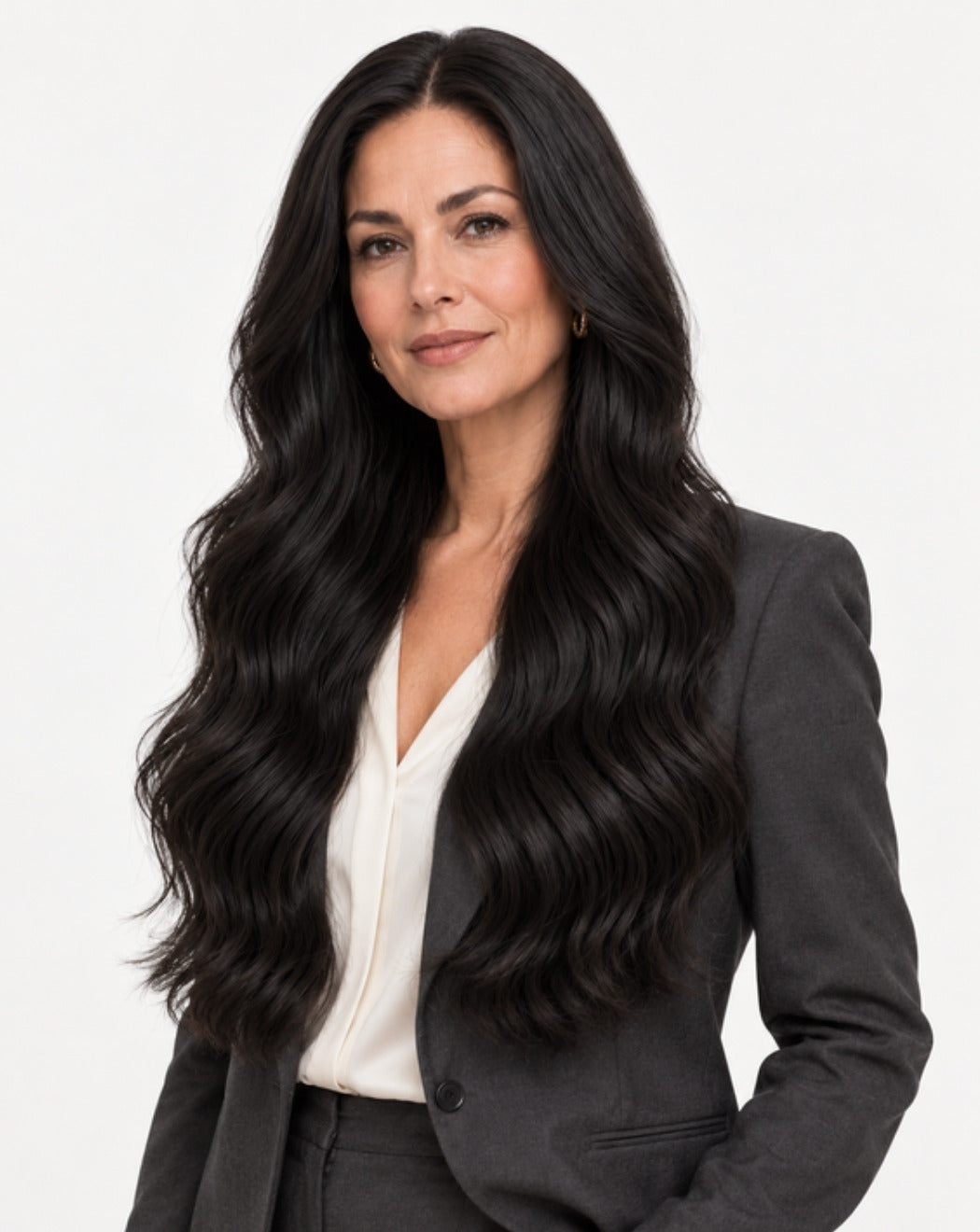 Negru Natural 75 cm - Perucă Front Lace BuenoBia