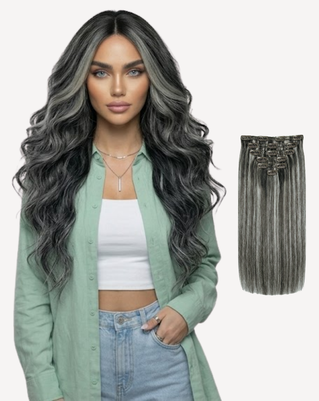 Extensii Clip On MegaVolum - Balayage 1-gray | BuenoBia