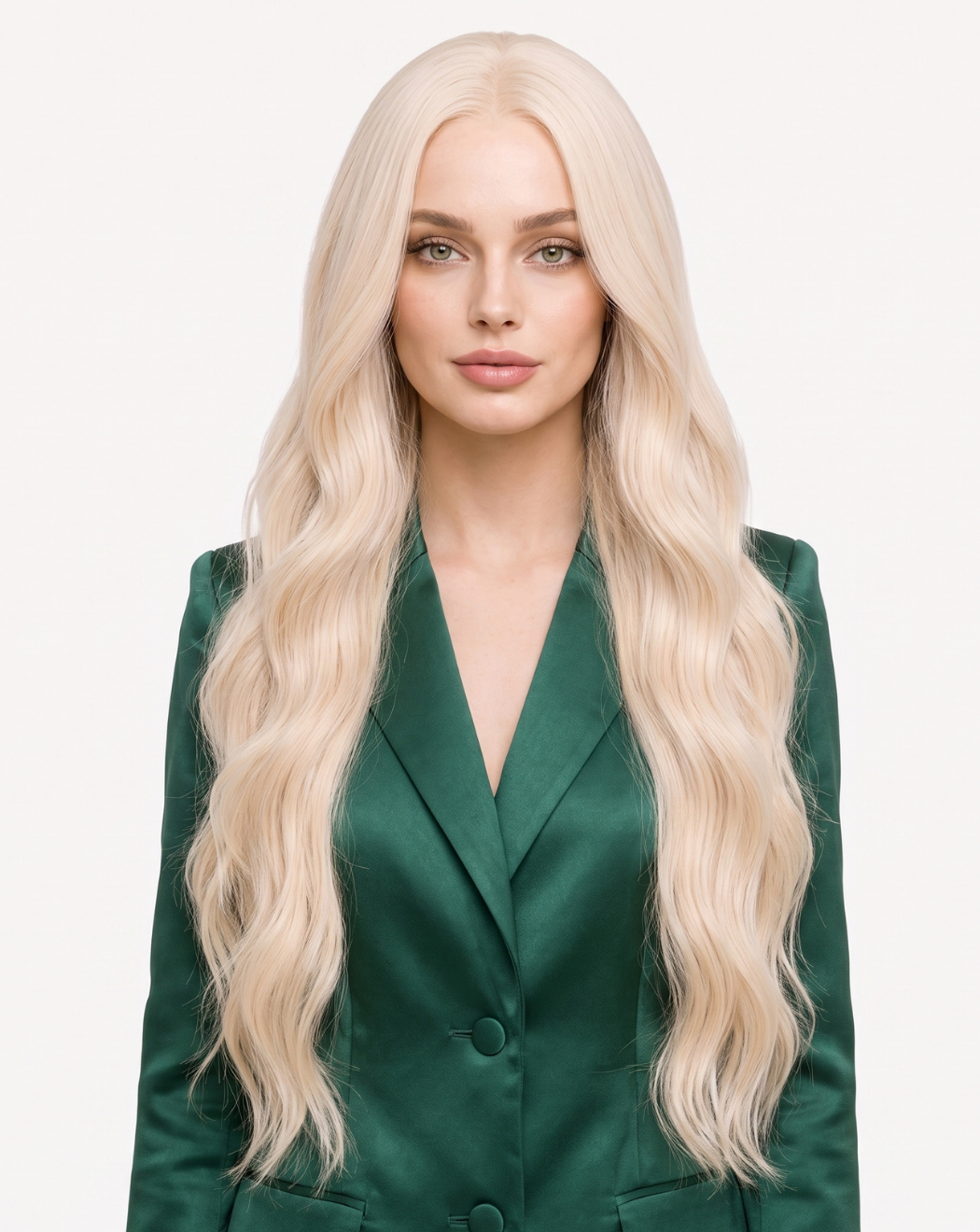 Perucă profesională Front Lace - Păr Natural, Blond Auriu Deschis, 70 cm | BuenoBia