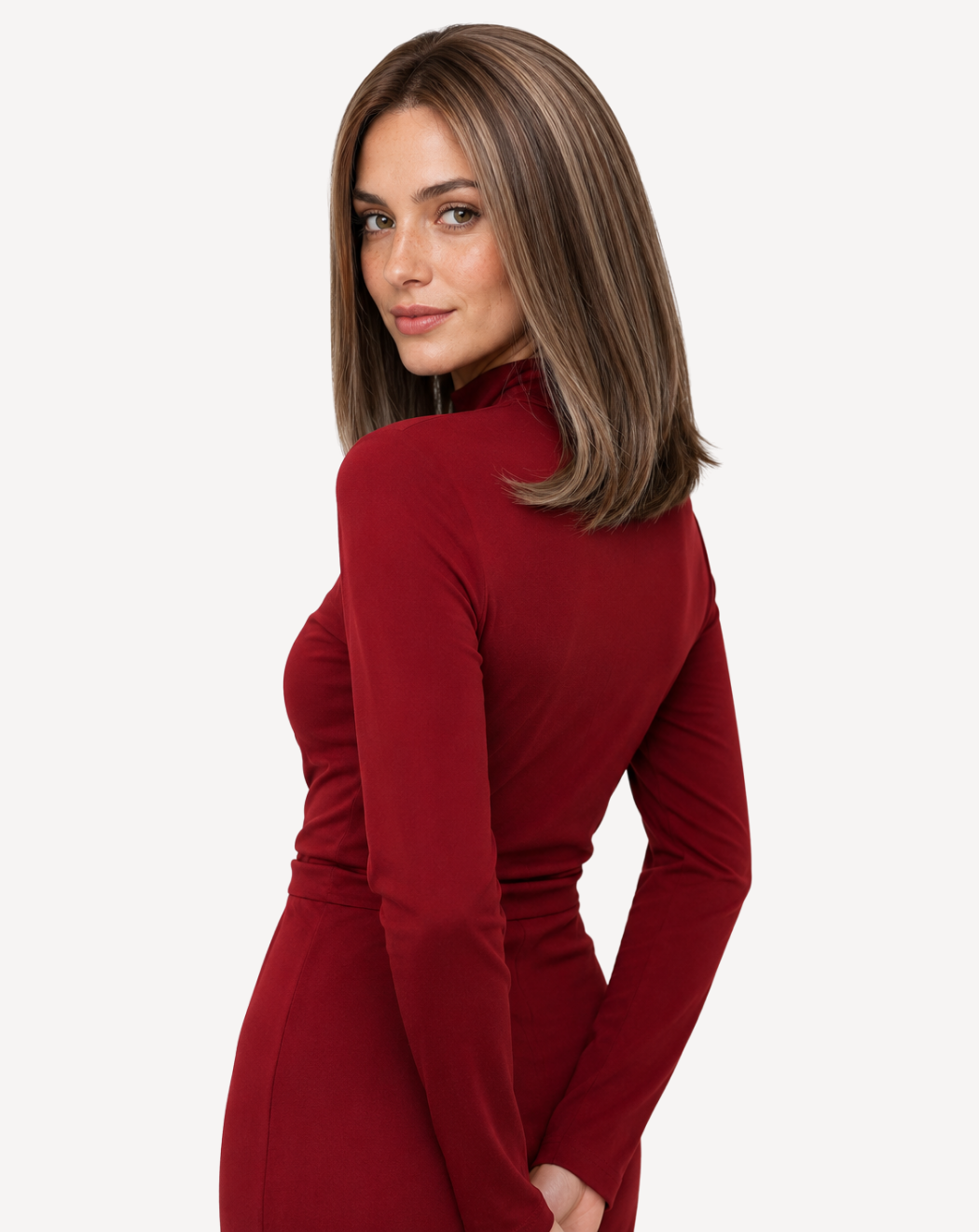 Perucă profesională Front Lace - Păr Natural, Șaten cu Șuvițe Cenușii, 40 cm | BuenoBia