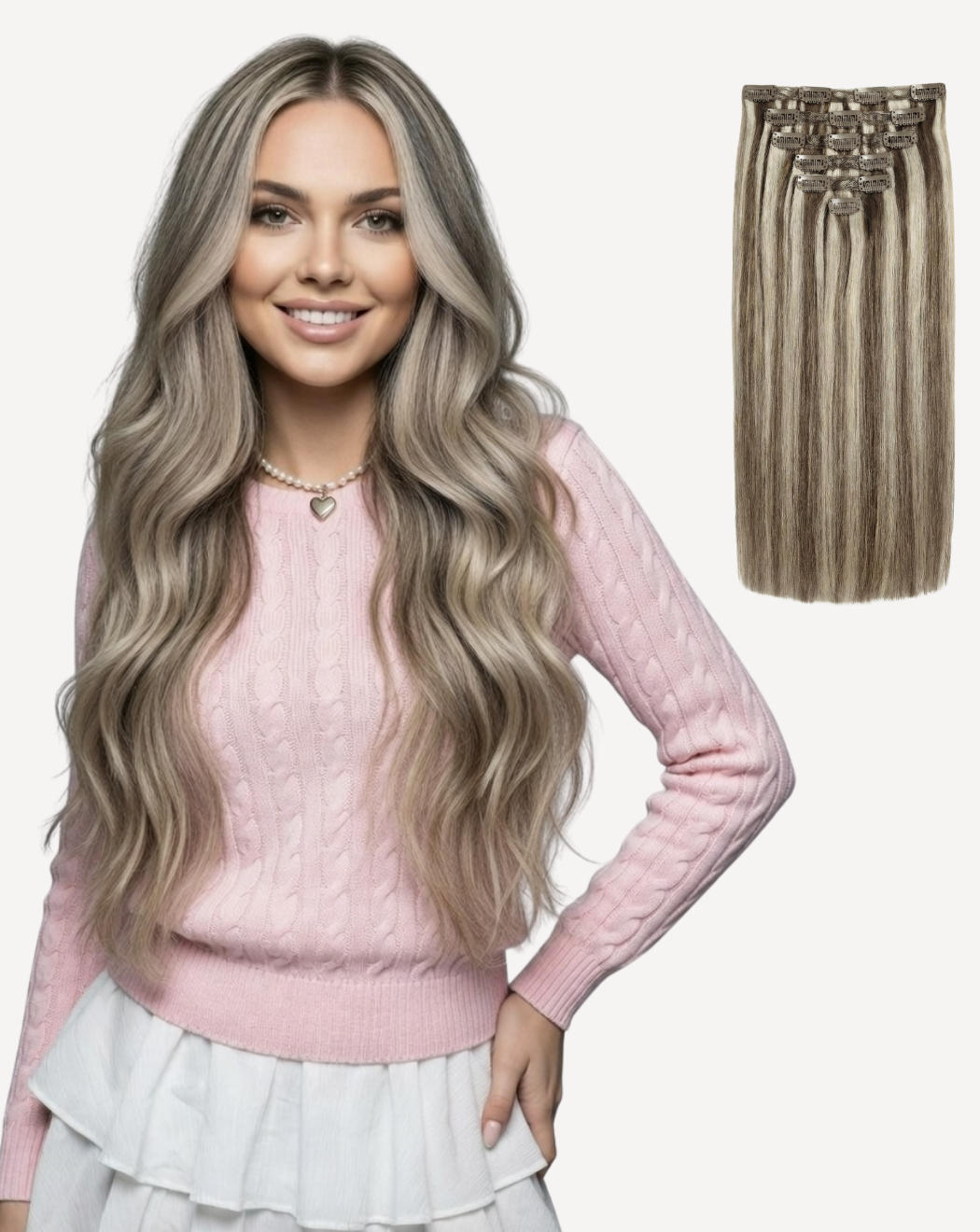 Extensii Clip-On Volum Mediu - Balayage 3-white gray | BuenoBia