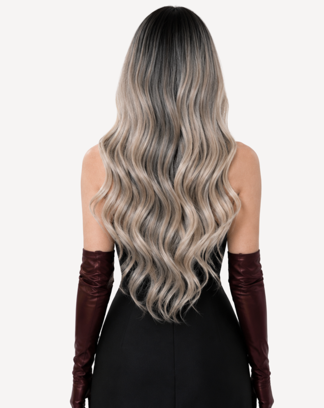 Perucă profesională Front Lace – Păr Natural, Balayage Brunet -Blond Gray , 70 cm | BuenoBia