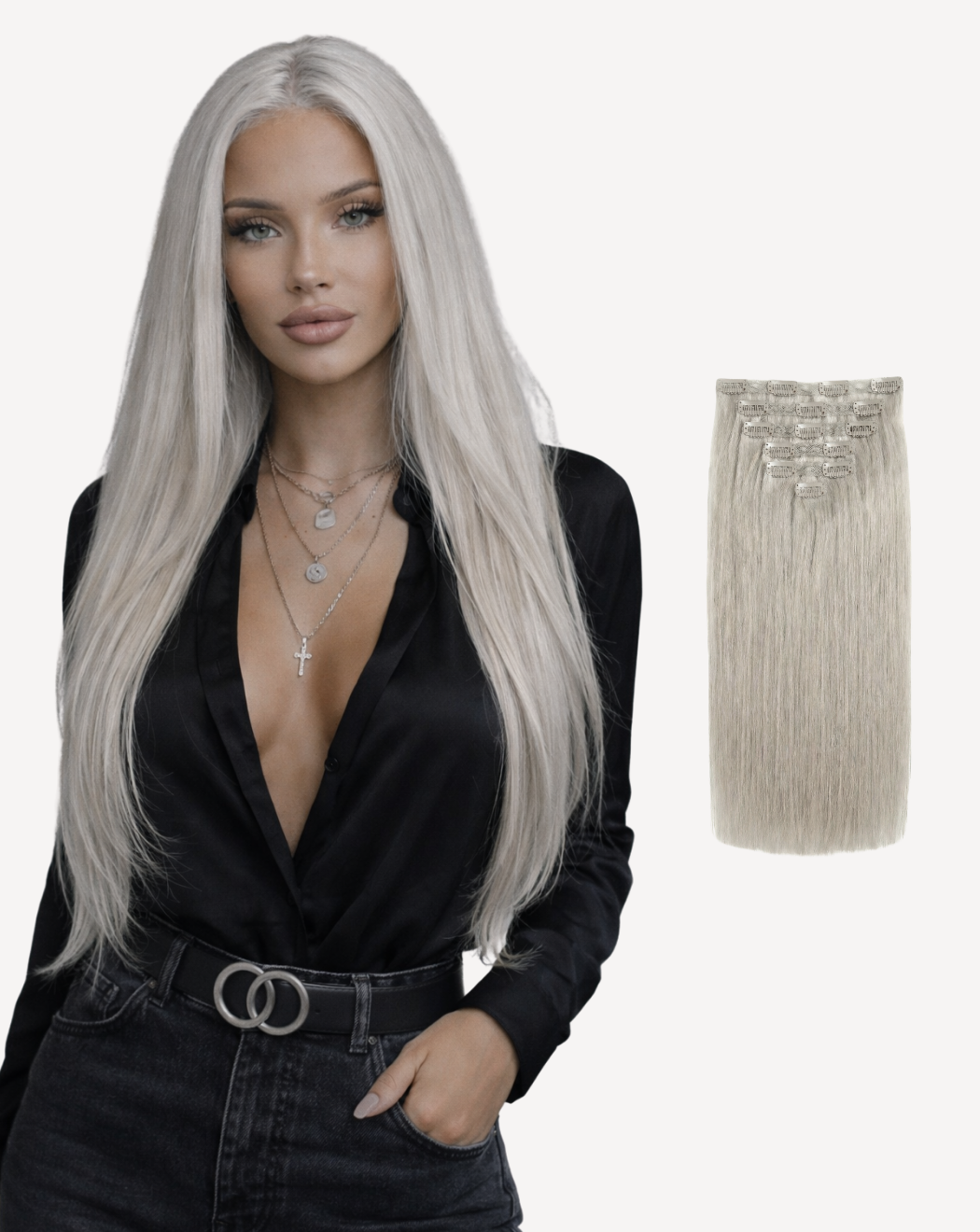 Extensii Clip-On Volum Mediu - Blond Gray | BuenoBia
