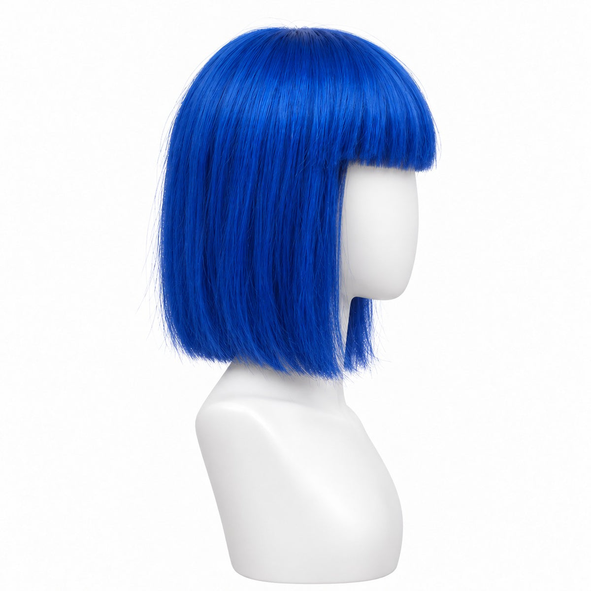 Perucă Party Albastru Electric – păr natural, din profil, pe manechin | BuenoBia
