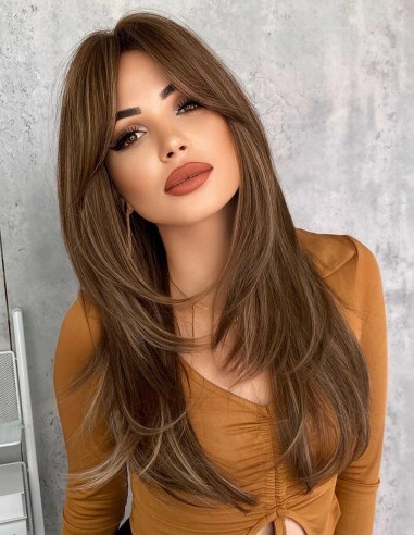 Peruca Naturala ANGELINE Castaniu Ciocolatiu Suvitat