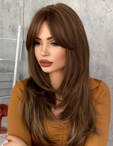 Peruca Naturala ANGELINE Castaniu Ciocolatiu Suvitat