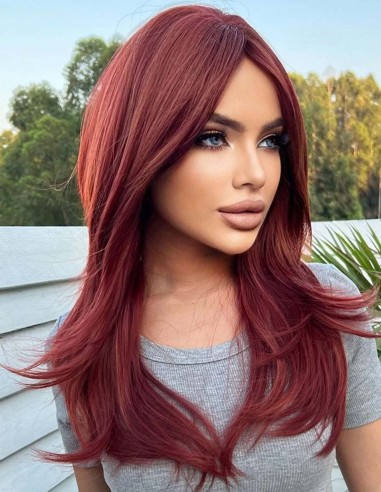 Peruca Naturala HALIME Mahon Rosu Inchis