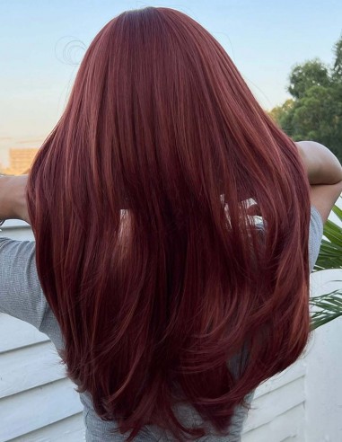 Peruca Naturala HALIME Mahon Rosu Inchis