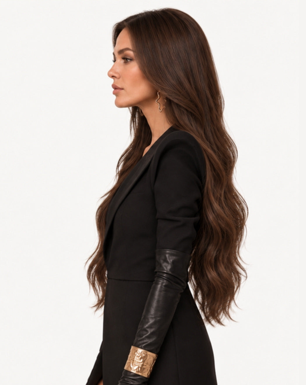 Perucă profesională Front Lace păr natural Șaten Ciocolată 75 cm BuenoBia
