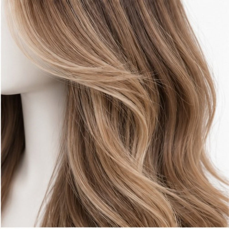 Detaliu lateral - Balayage Șaten cu Blond Auriu 70 cm BuenoBia