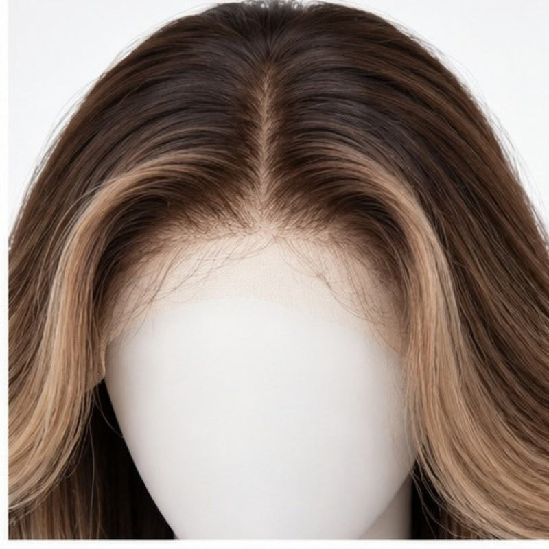 Detaliu Front Lace - Balayage Blond cu Rădăcină Închisă 70 cm BuenoBia