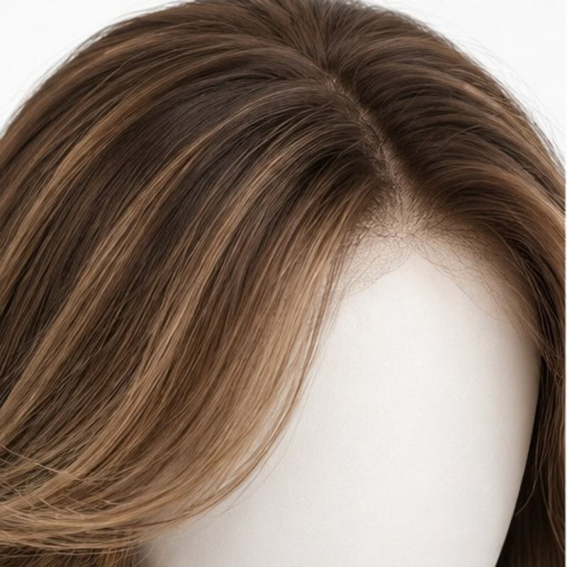 Detaliu Front Lace - Șaten cu Șuvițe Caramel 70 cm BuenoBia