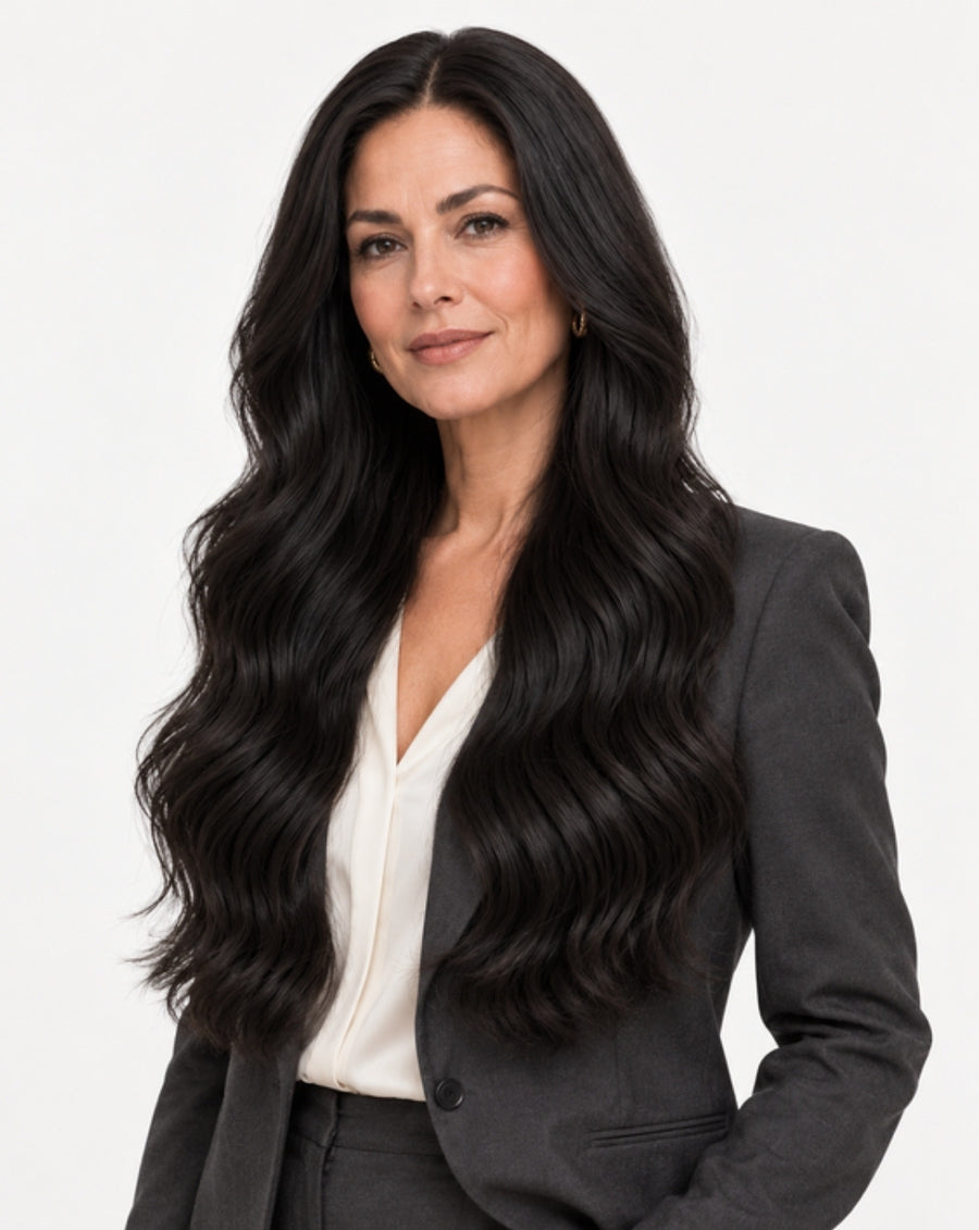 Perucă profesională Front Lace - Păr Natural, Negru Natural, 75 cm | BuenoBia
