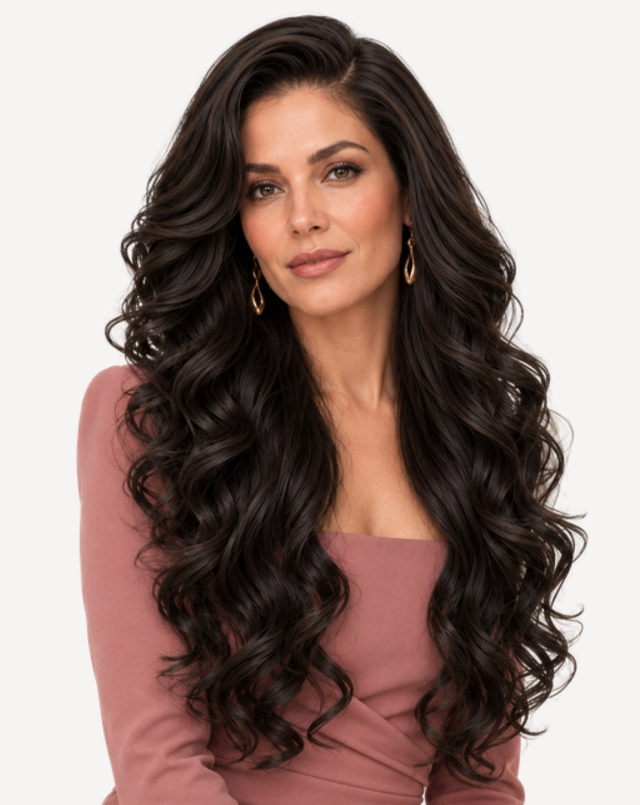 Perucă profesională Front Lace - Păr Natural, Brunet Închis, 80 cm | BuenoBia
