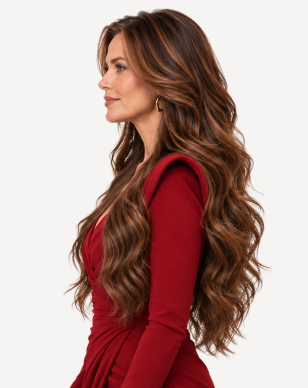 Șaten cu Șuvițe Arămii 75 cm - Perucă Front Lace BuenoBia
