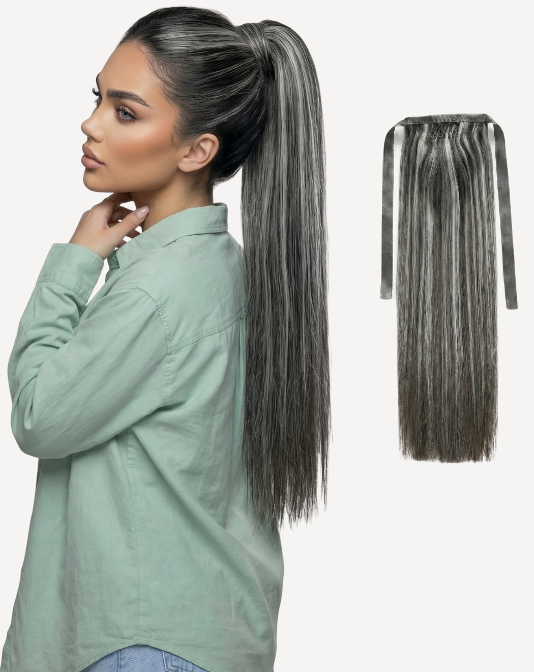 Extensii Coadă Volum Mediu - Balayage 1-gray | BuenoBia