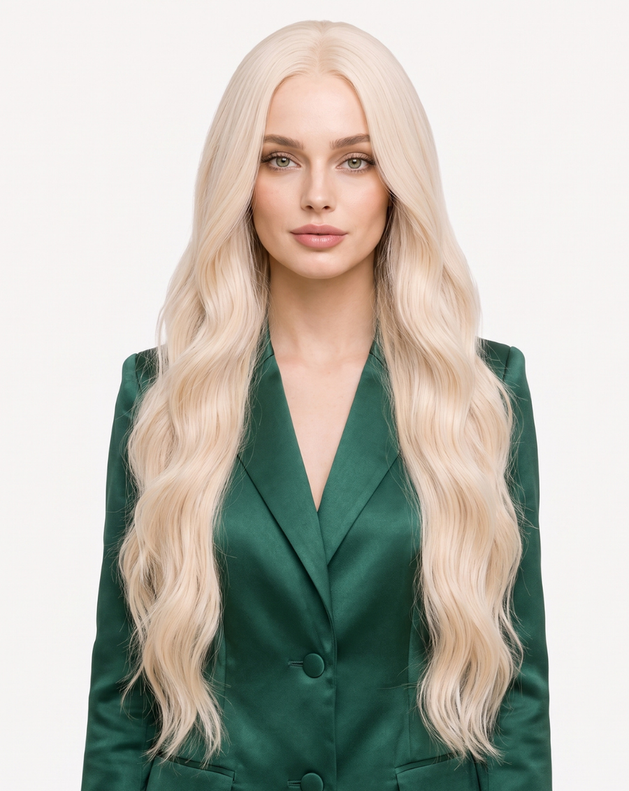 Perucă profesională Front Lace - Păr Natural, Blond Auriu Deschis, 70 cm | BuenoBia