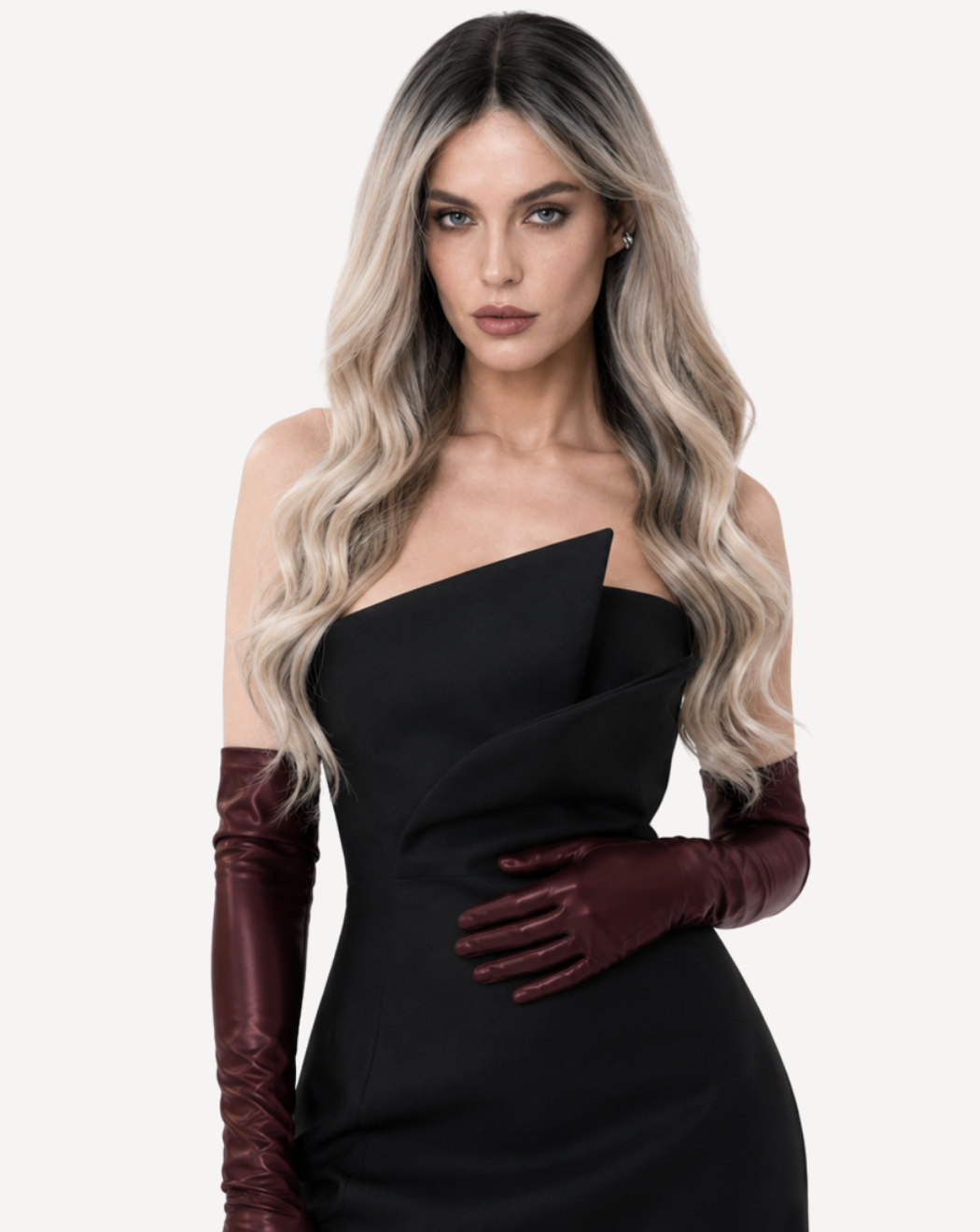 Perucă profesională Front Lace – Păr Natural,  Balayage Brunet -Blond Gray  , 70 cm | BuenoBia