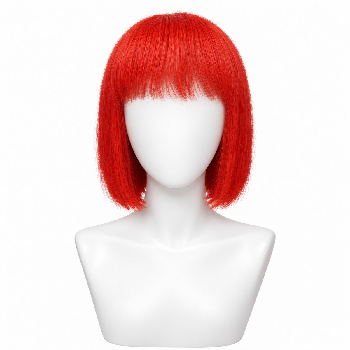 Perucă Party Roșu Aprins – păr natural, din față, pe manechin | BuenoBia