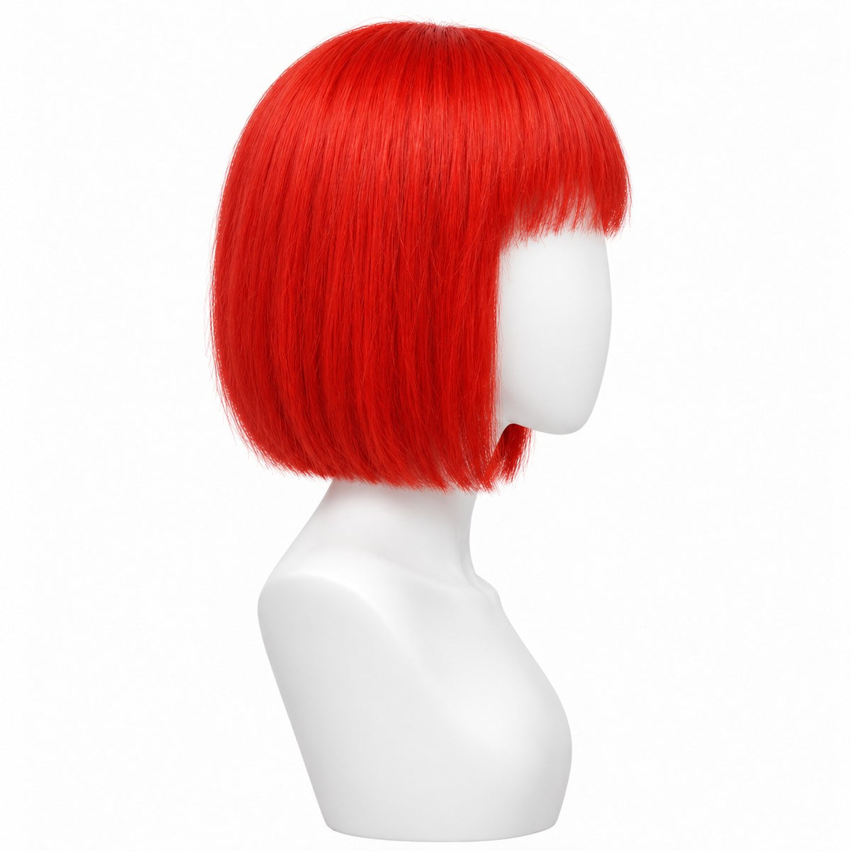 Perucă Party Roșu Aprins – păr natural, din profil, pe manechin | BuenoBia