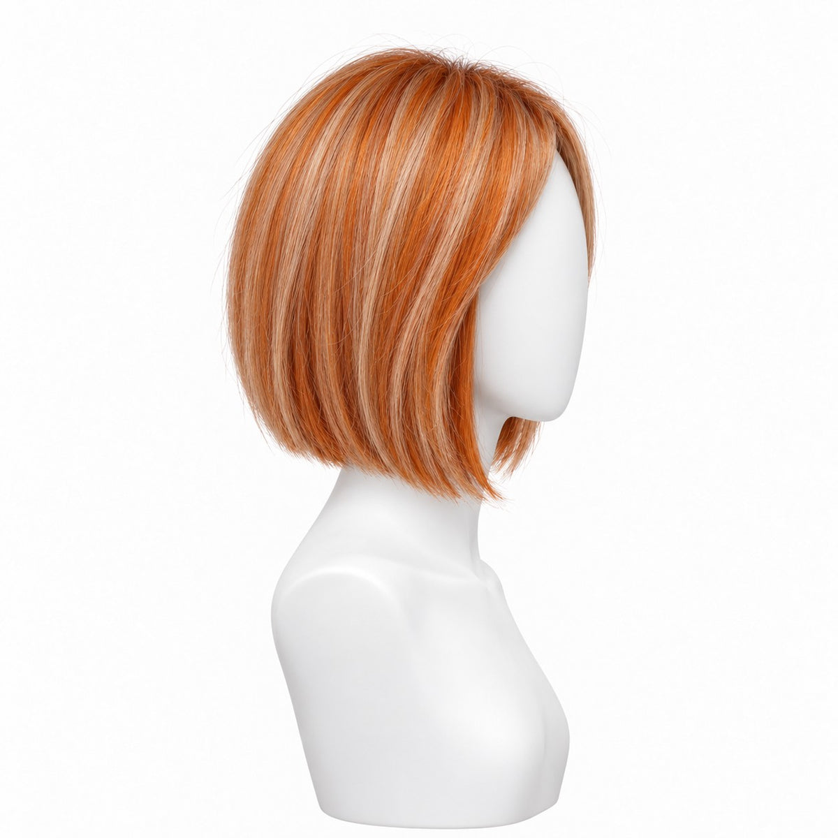 Perucă Party Arămiu cu Șuvițe Blonde – păr natural, din profil, pe manechin | BuenoBia