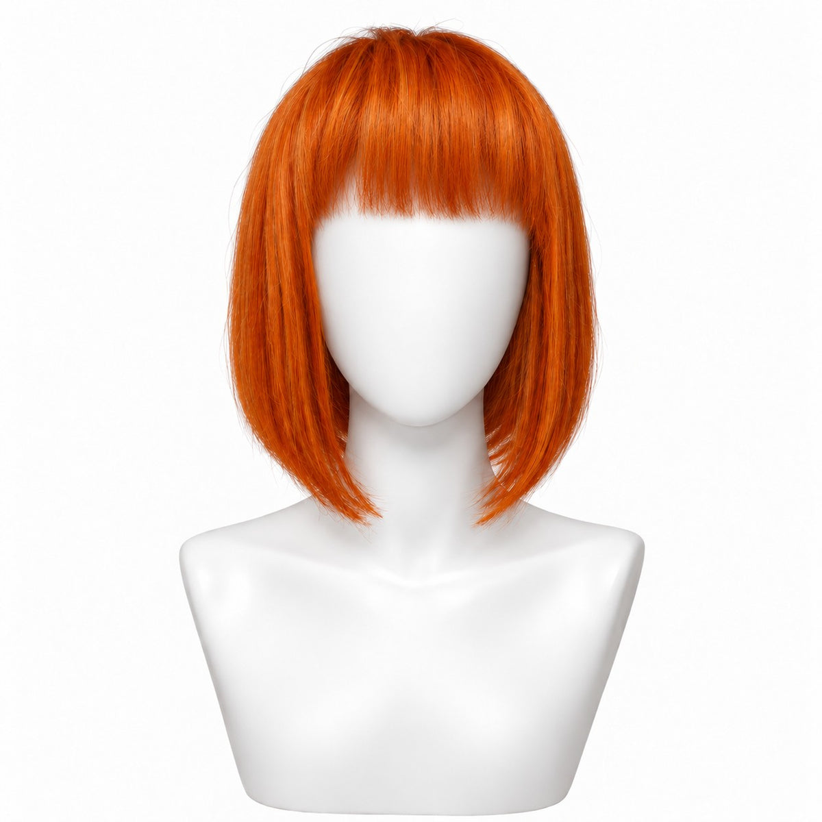 Perucă Party Arămiu Intens cu Breton – păr natural, din față, pe manechin | BuenoBia